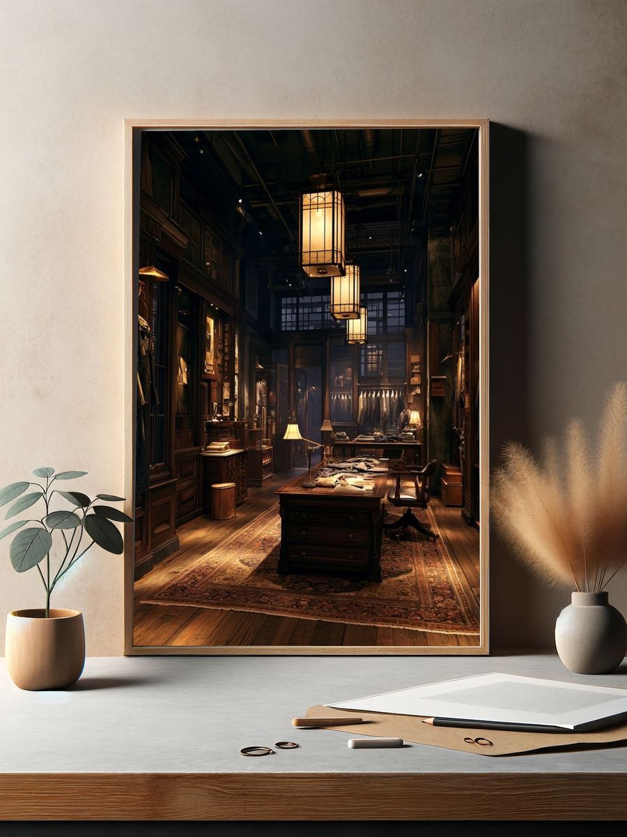 Vintage Tailor Shop Interior Print. — room view 2