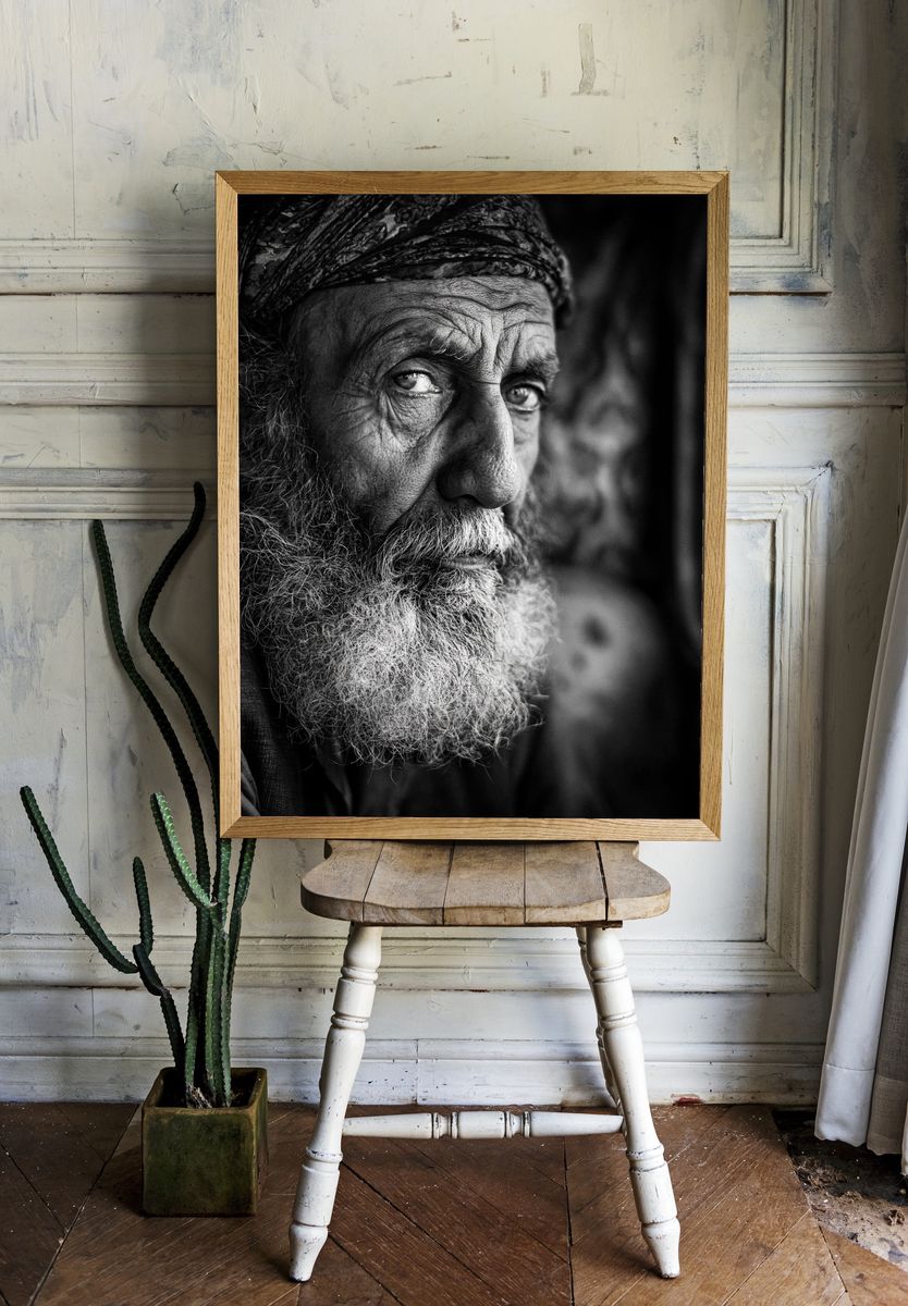 Elderly Man Portrait Black-White Poster. room preview