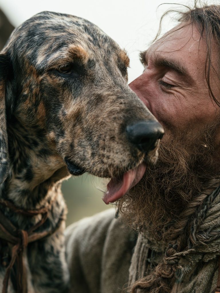 Man and Dog Portrait Poster. poster detail