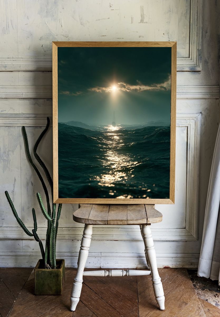 Stormy Sea Horizon Photography Poster. room preview