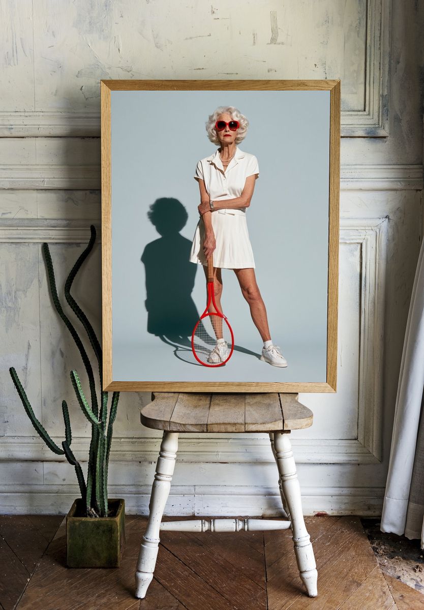 Stylish Tennis Portrait Poster. — room view 1