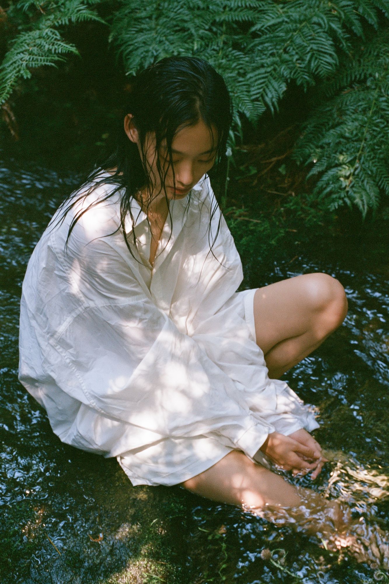 Serene Woman in Forest Stream Poster. poster detail
