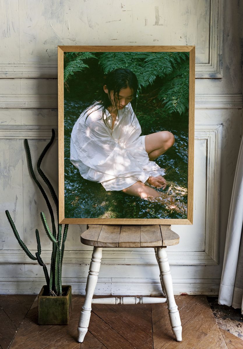 Serene Woman in Forest Stream Poster. — room view 1