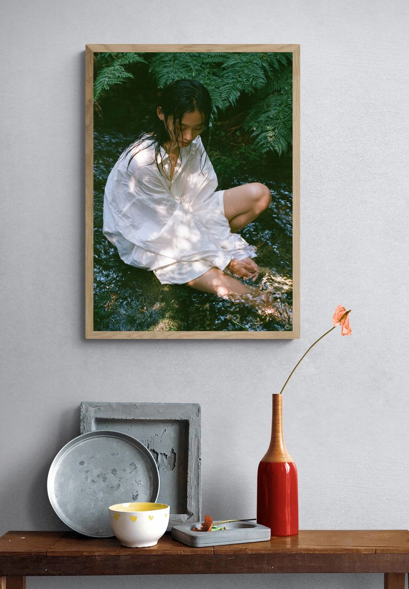 Serene Woman in Forest Stream Poster. — room view 3