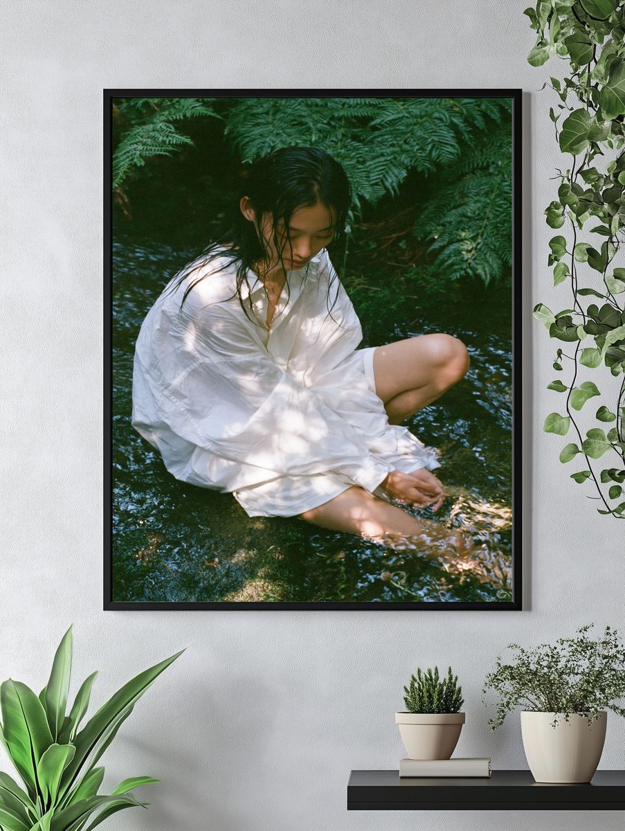 Serene Woman in Forest Stream Poster. — room view 4