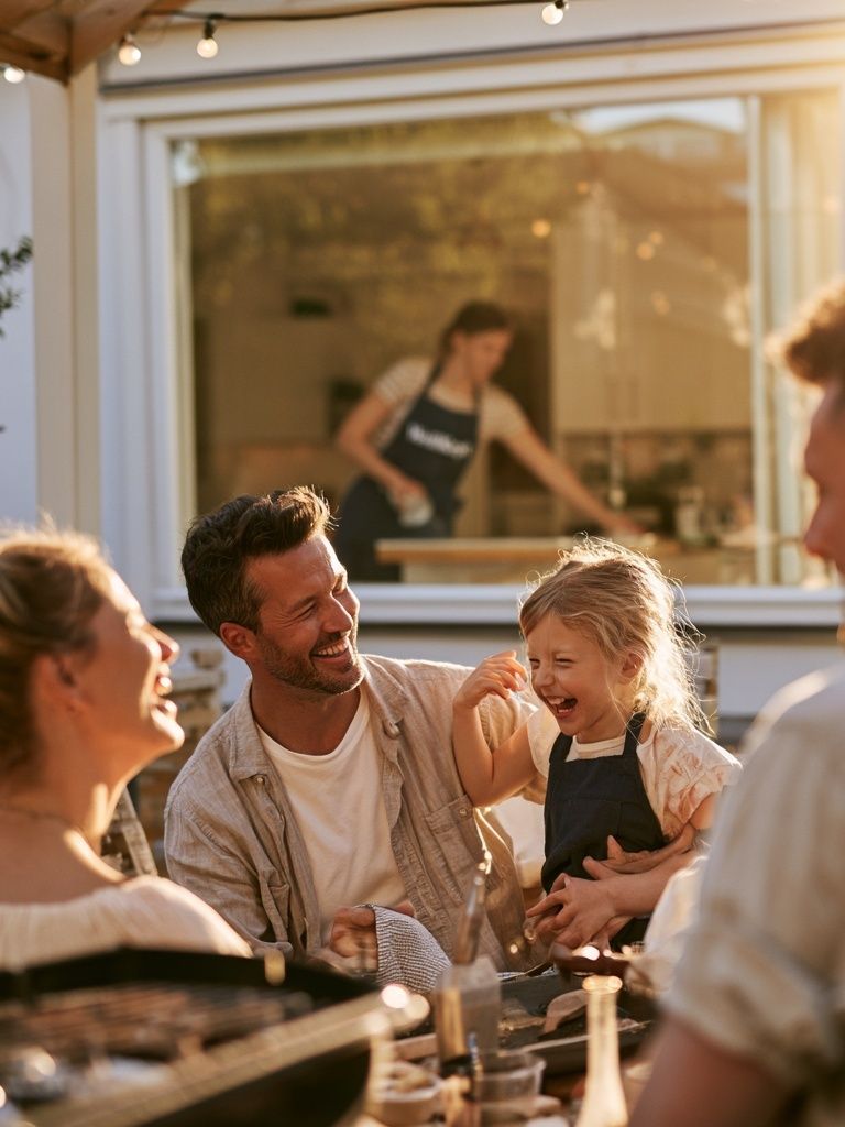 Sunlit Family Gathering Photography Poster. poster detail