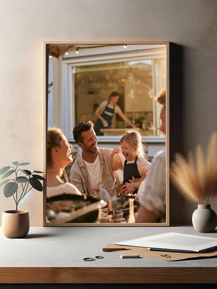 Sunlit Family Gathering Photography Poster. — room view 2
