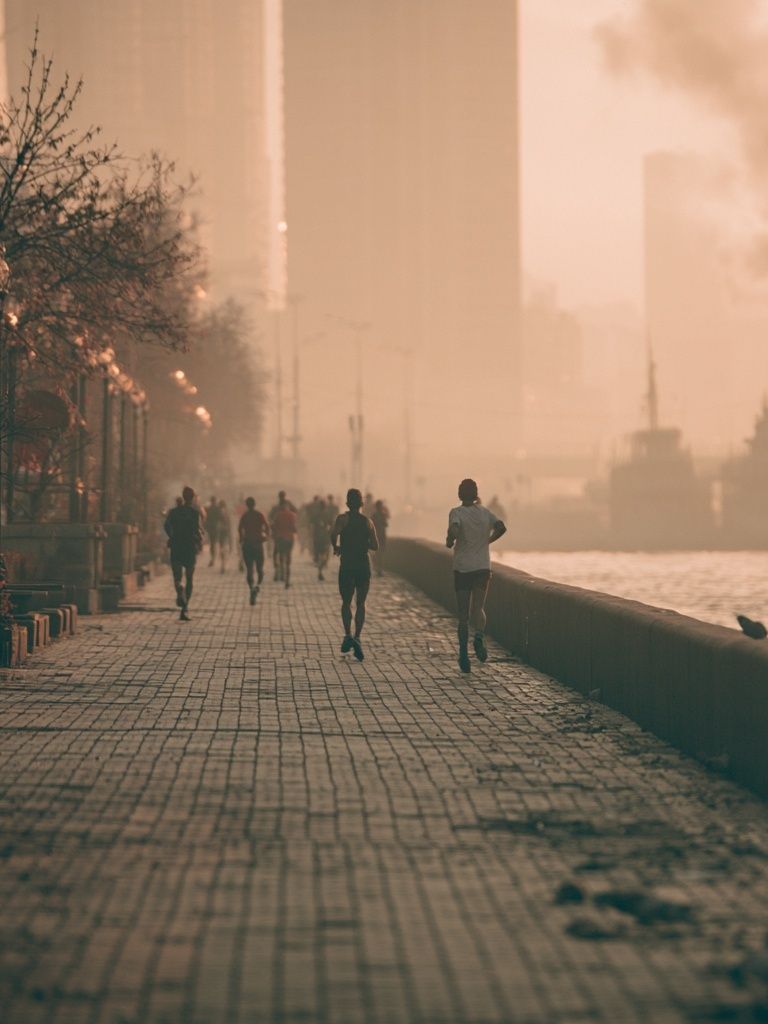 Sunset Riverside Runners Photography Poster. poster — photography art