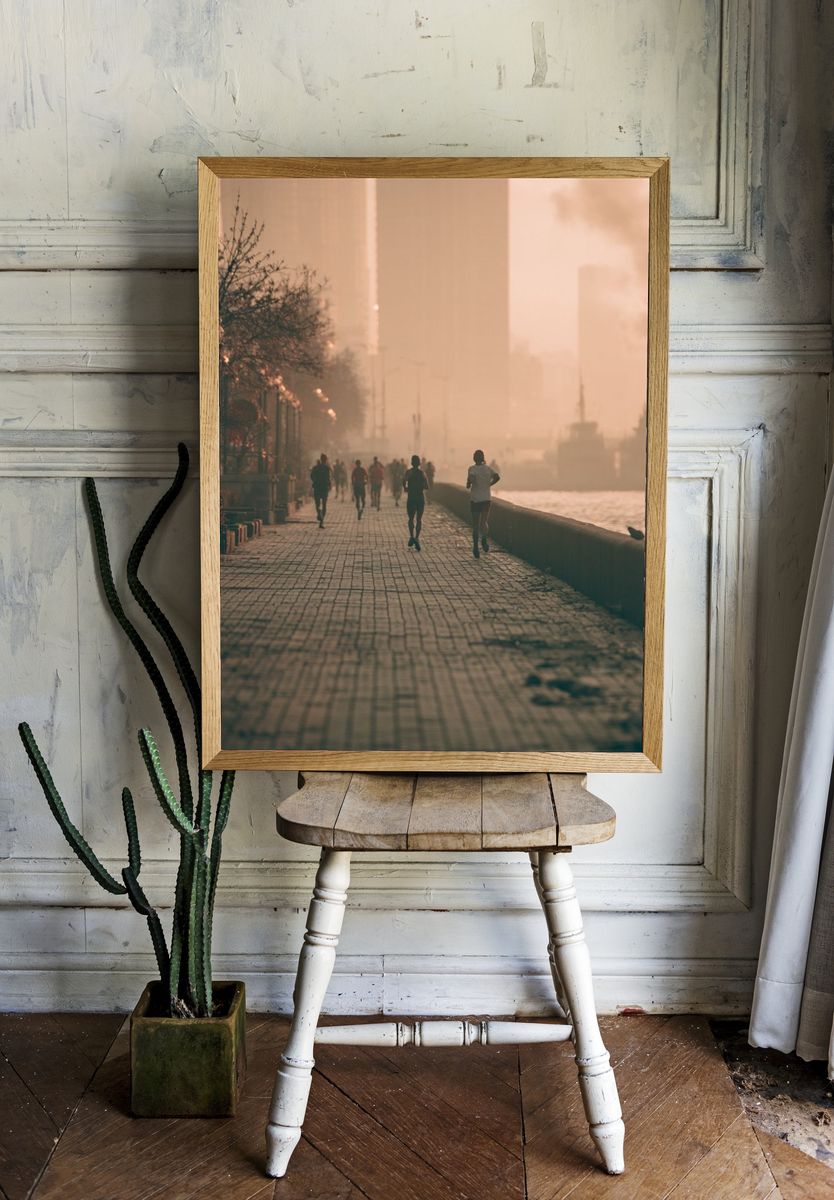 Sunset Riverside Runners Photography Poster. room preview