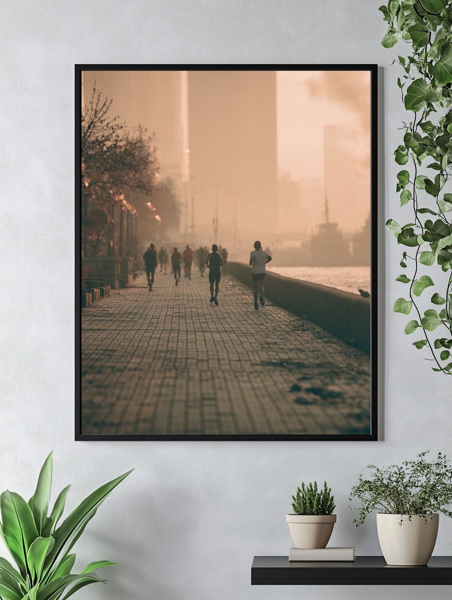 Sunset Riverside Runners Photography Poster. — room view 4