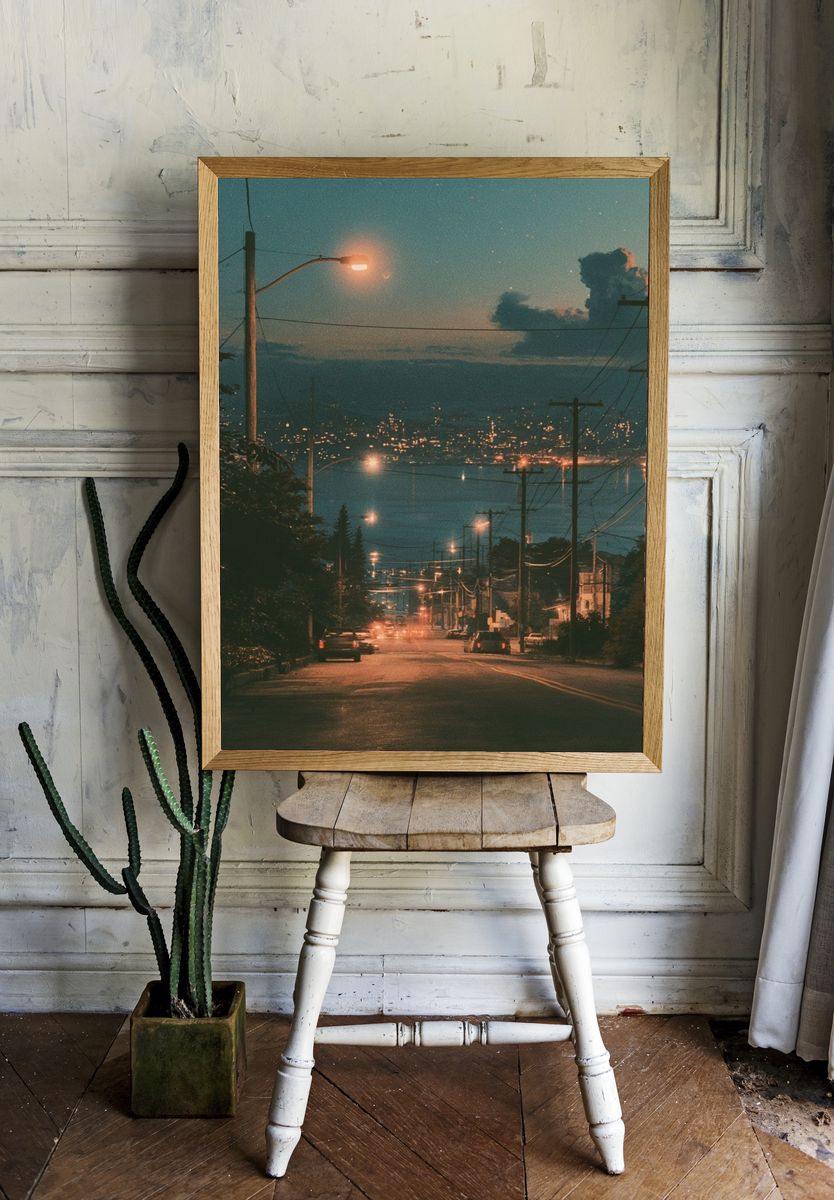 Neon Coastal Street Photography Poster. — room view 1