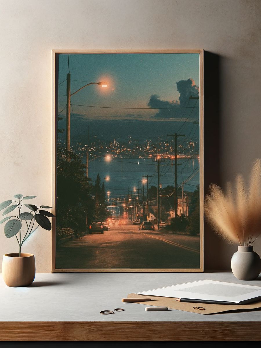 Neon Coastal Street Photography Poster. — room view 2