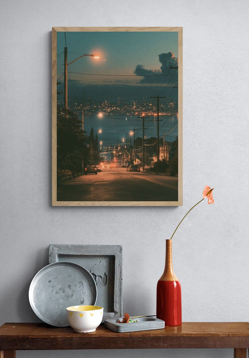 Neon Coastal Street Photography Poster. — room view 3