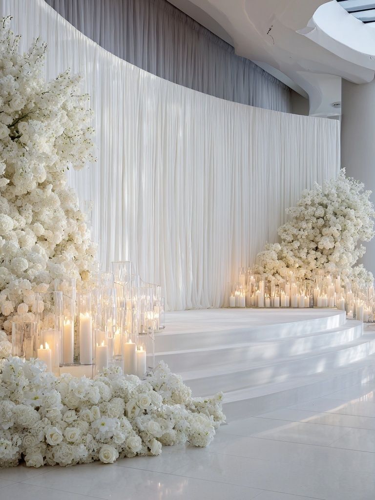 White Floral Wedding Stage Photography Poster. poster detail