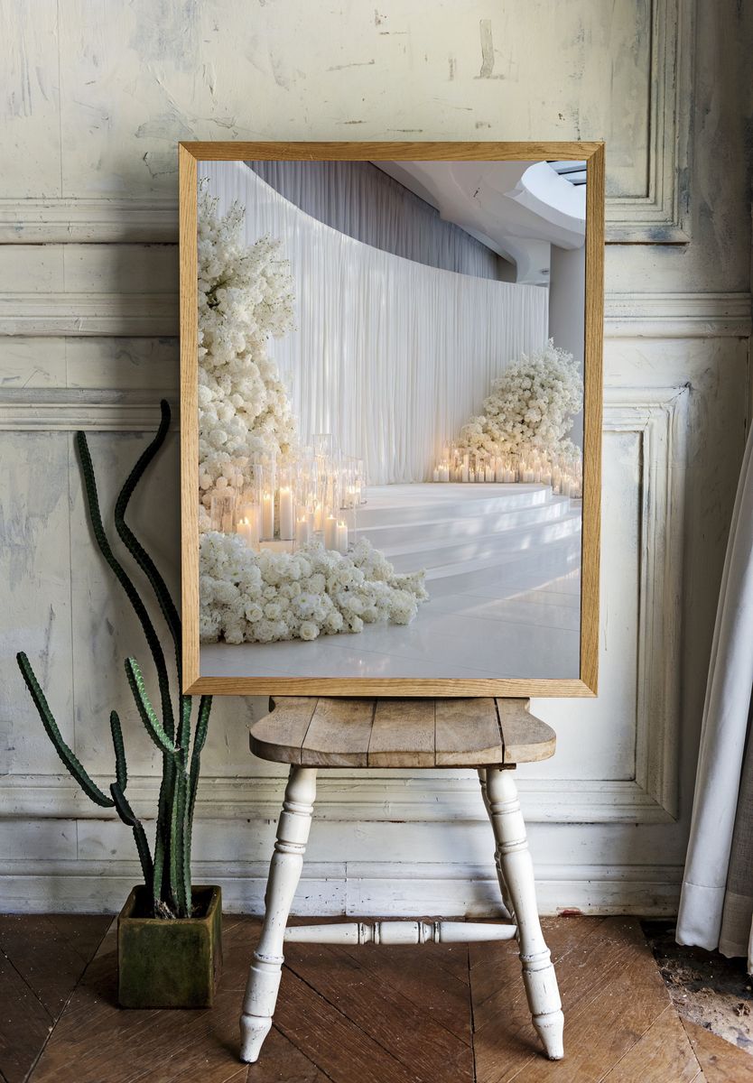 White Floral Wedding Stage Photography Poster. room preview