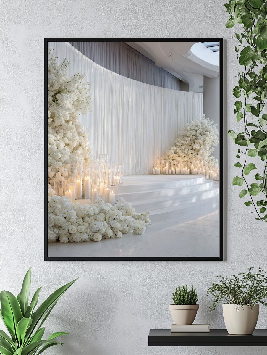 White Floral Wedding Stage Photography Poster. — room view 4