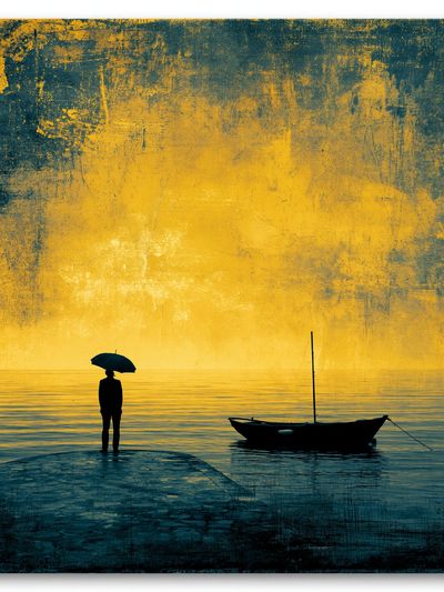 Solitary Boat at Sunset Photography Poster.
