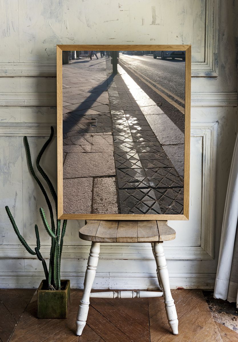 Sunlit Sidewalk Street Photography Poster. — room view 1