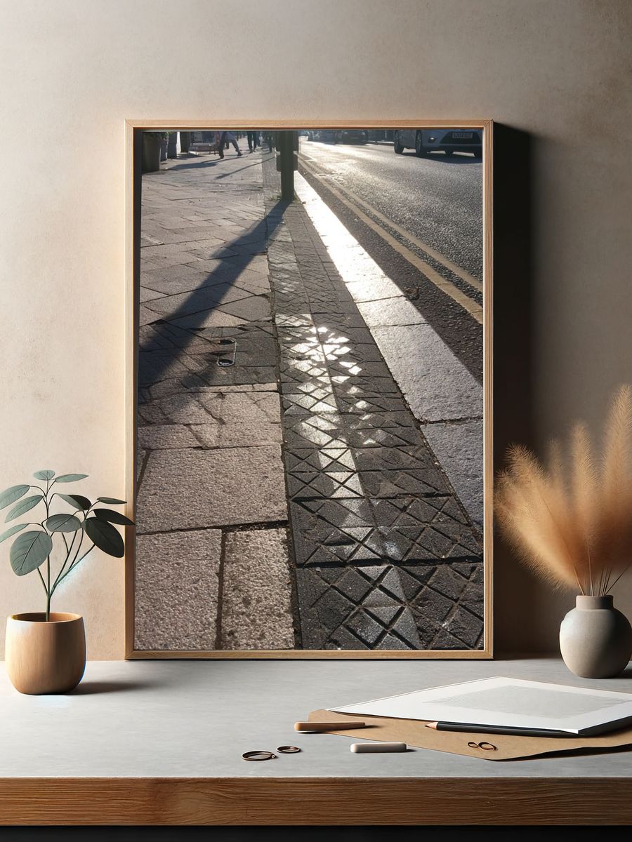 Sunlit Sidewalk Street Photography Poster. — room view 2