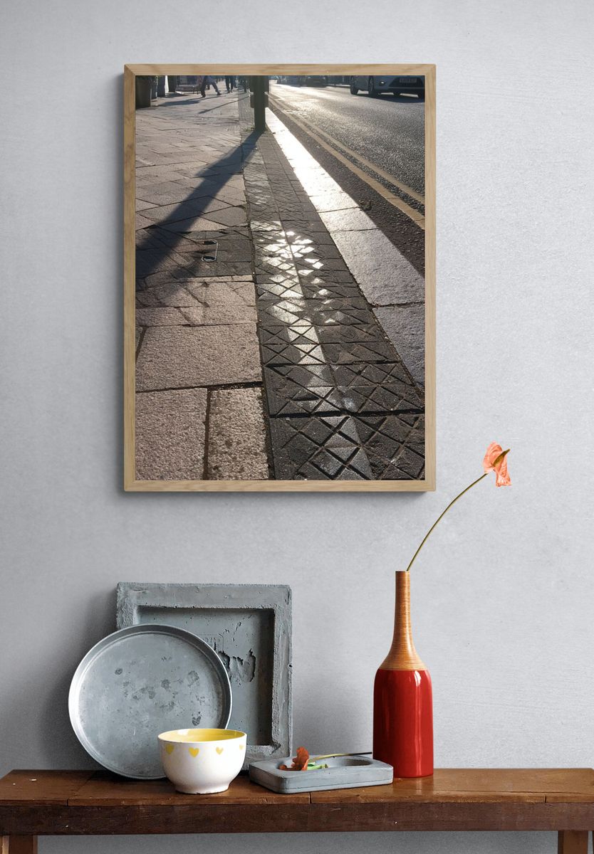 Sunlit Sidewalk Street Photography Poster. — room view 3