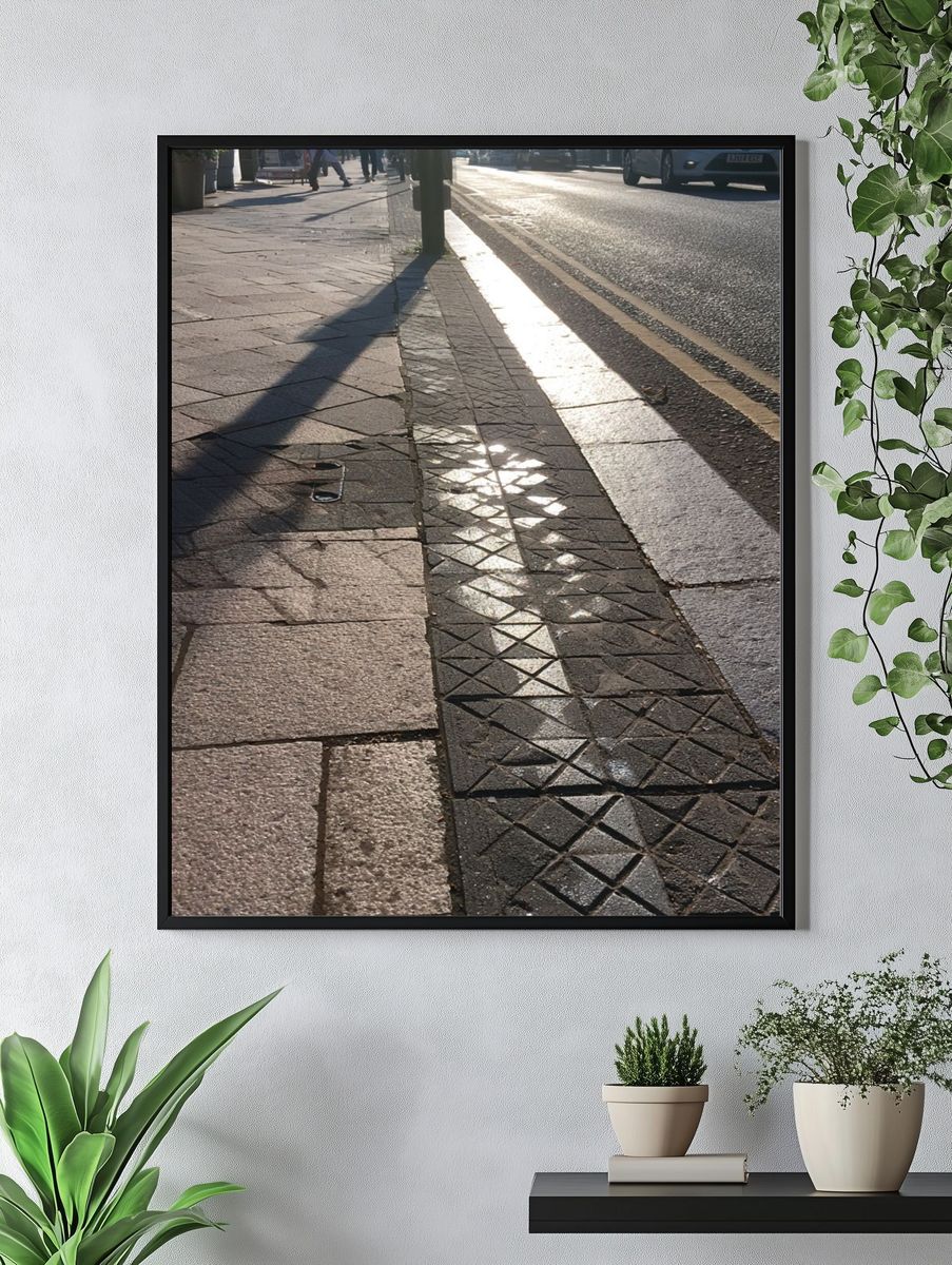 Sunlit Sidewalk Street Photography Poster. — room view 4