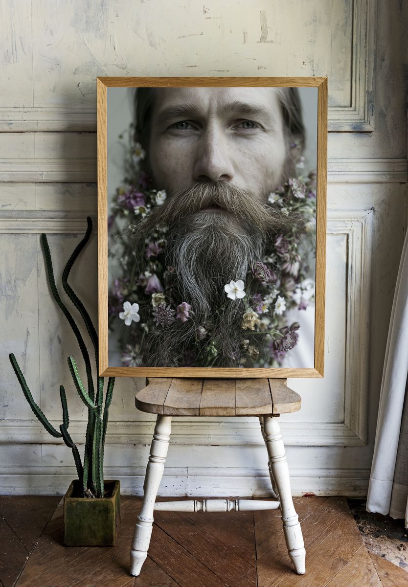 Floral Bearded Portrait Print. — room view 1