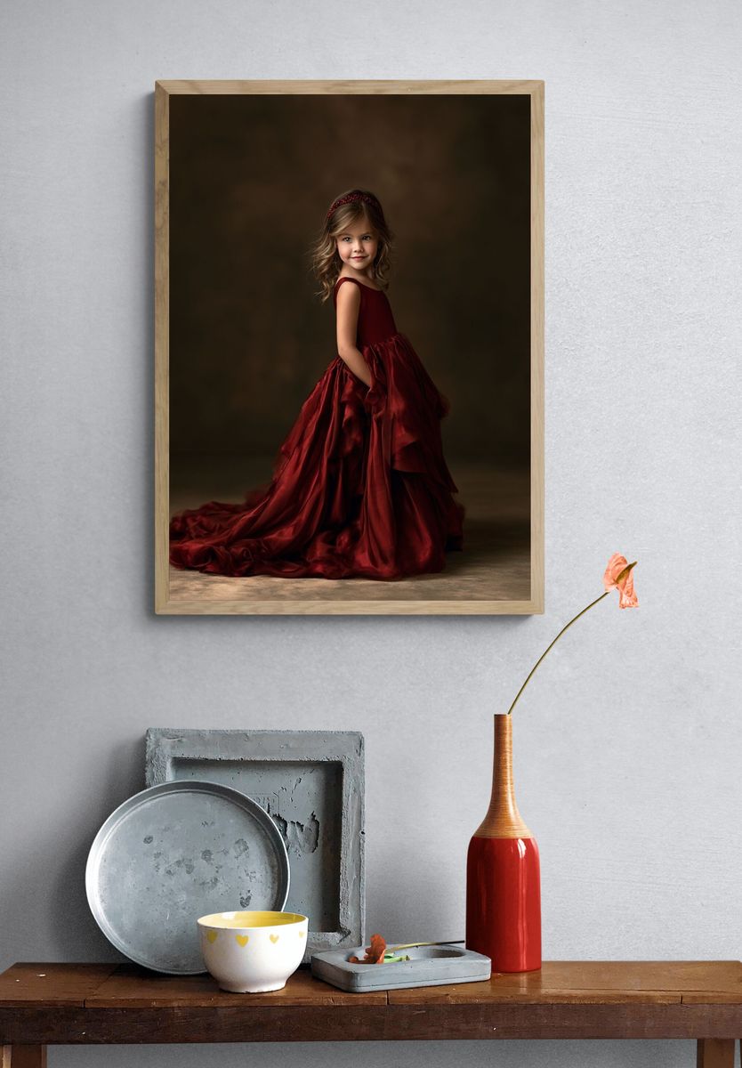 Girl in Red Dress Portrait Poster. — room view 3