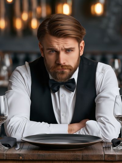 Brooding Waiter Portrait Print.