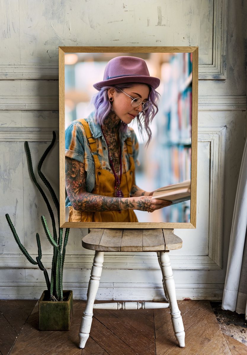 Tattooed Reader Portrait Print. — room view 1