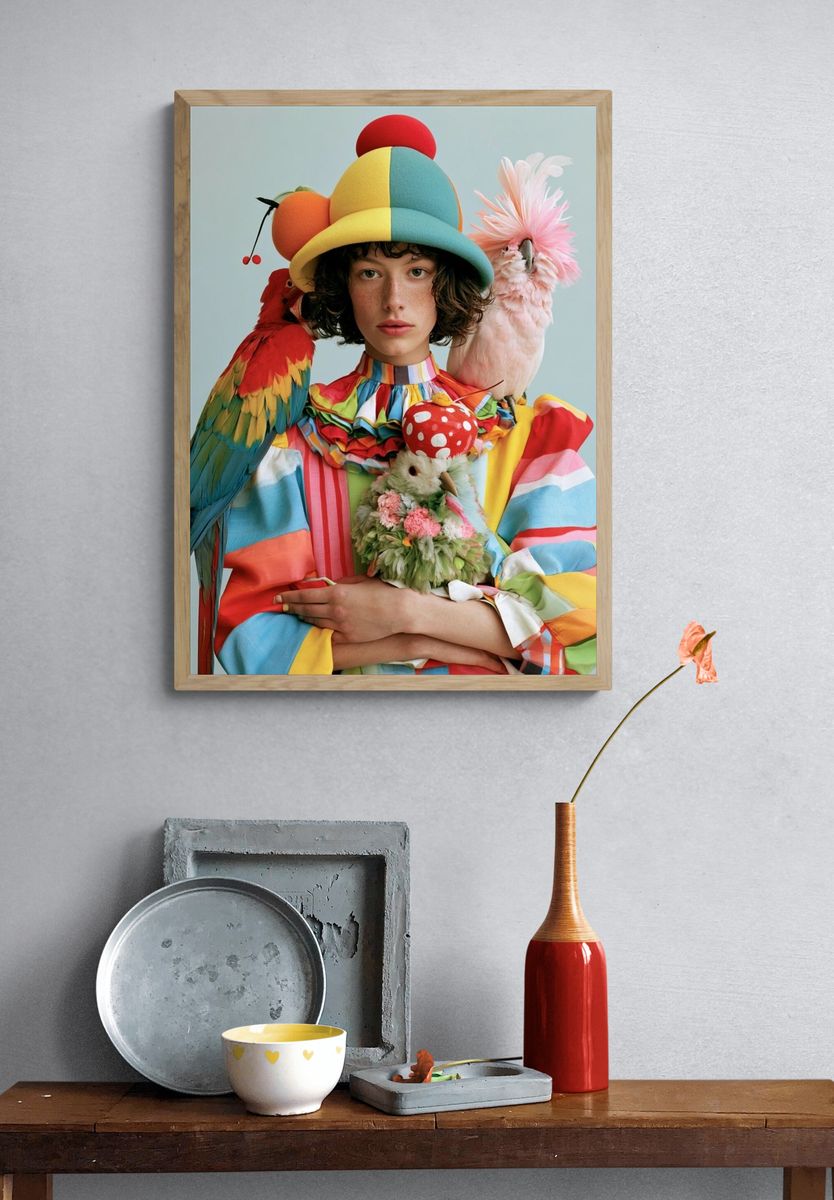 Colorful Bird Portrait Print. — room view 3