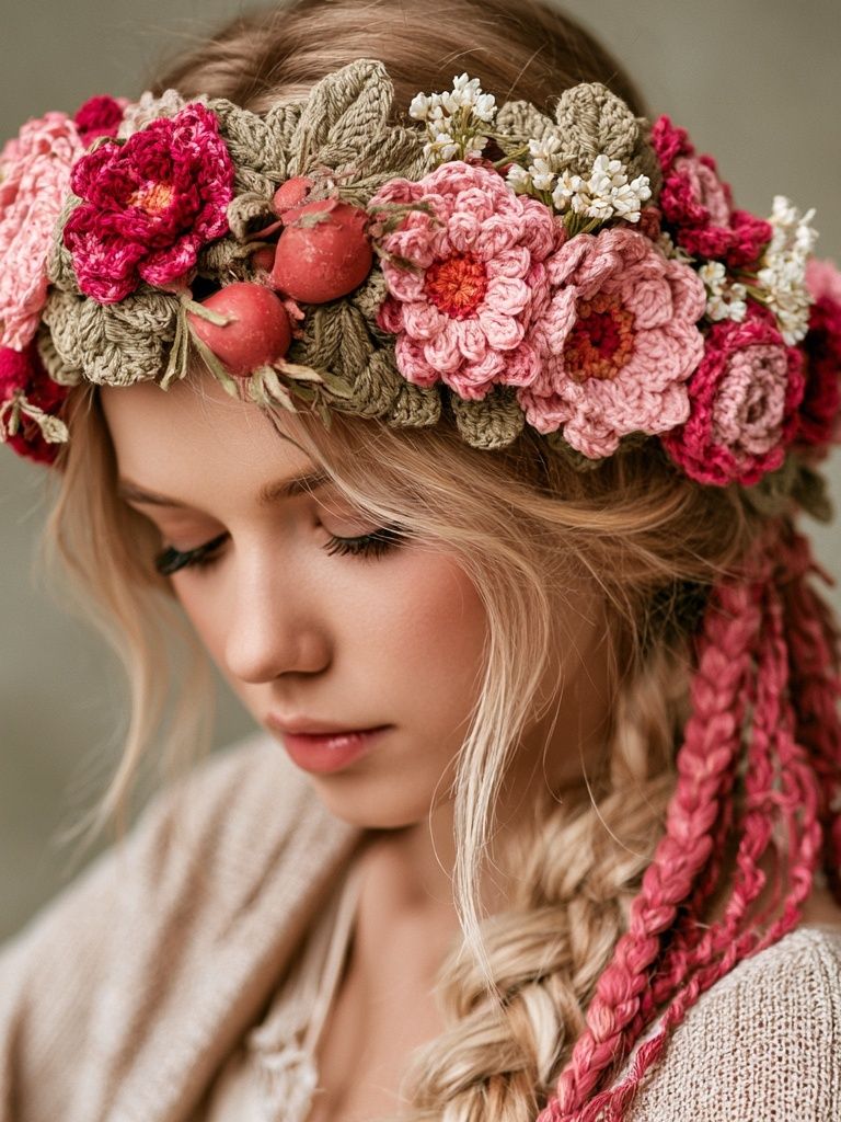 Crocheted Flower Crown Portrait Print. poster detail