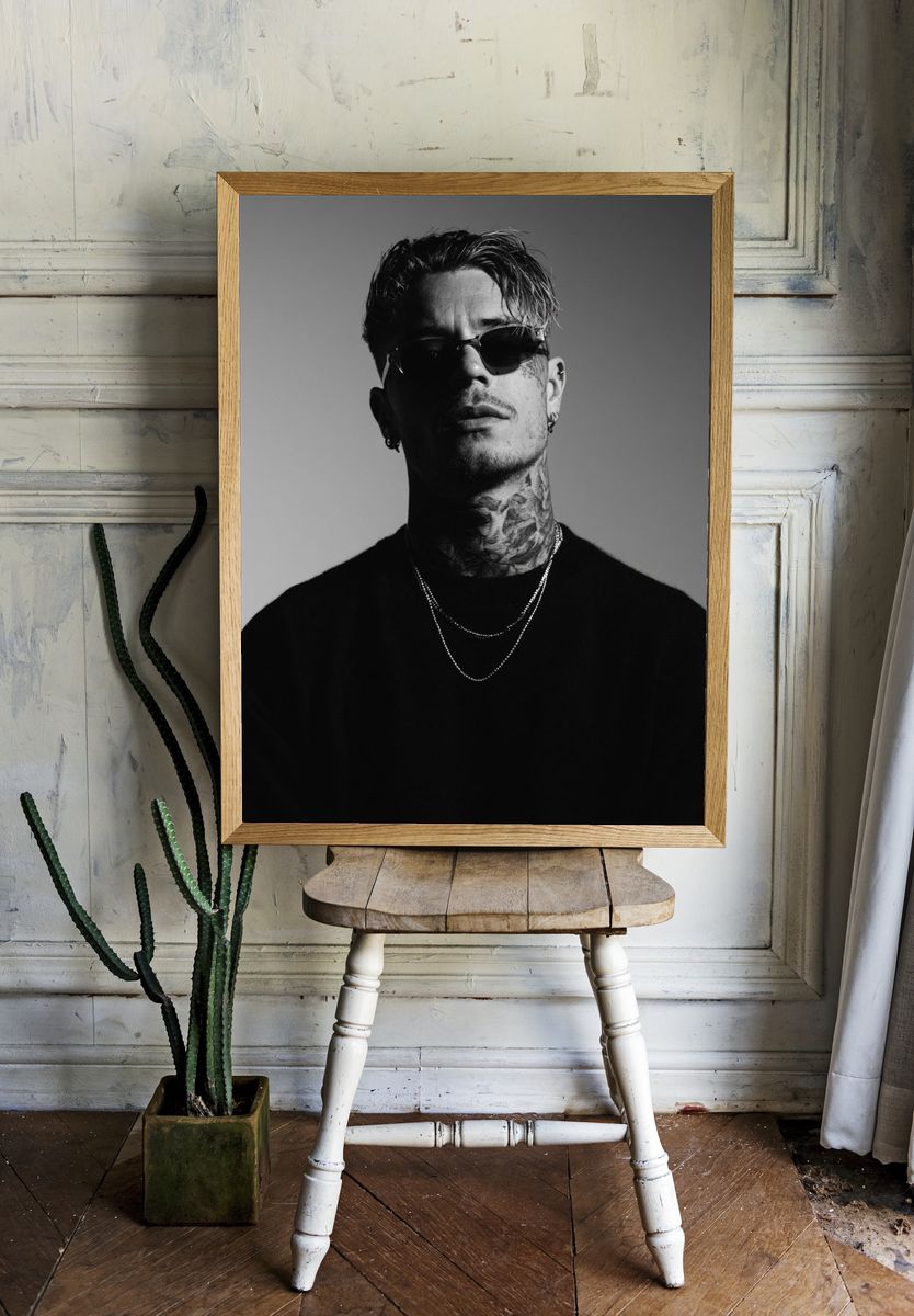 Tattooed Man in Sunglasses Portrait Print. — room view 1