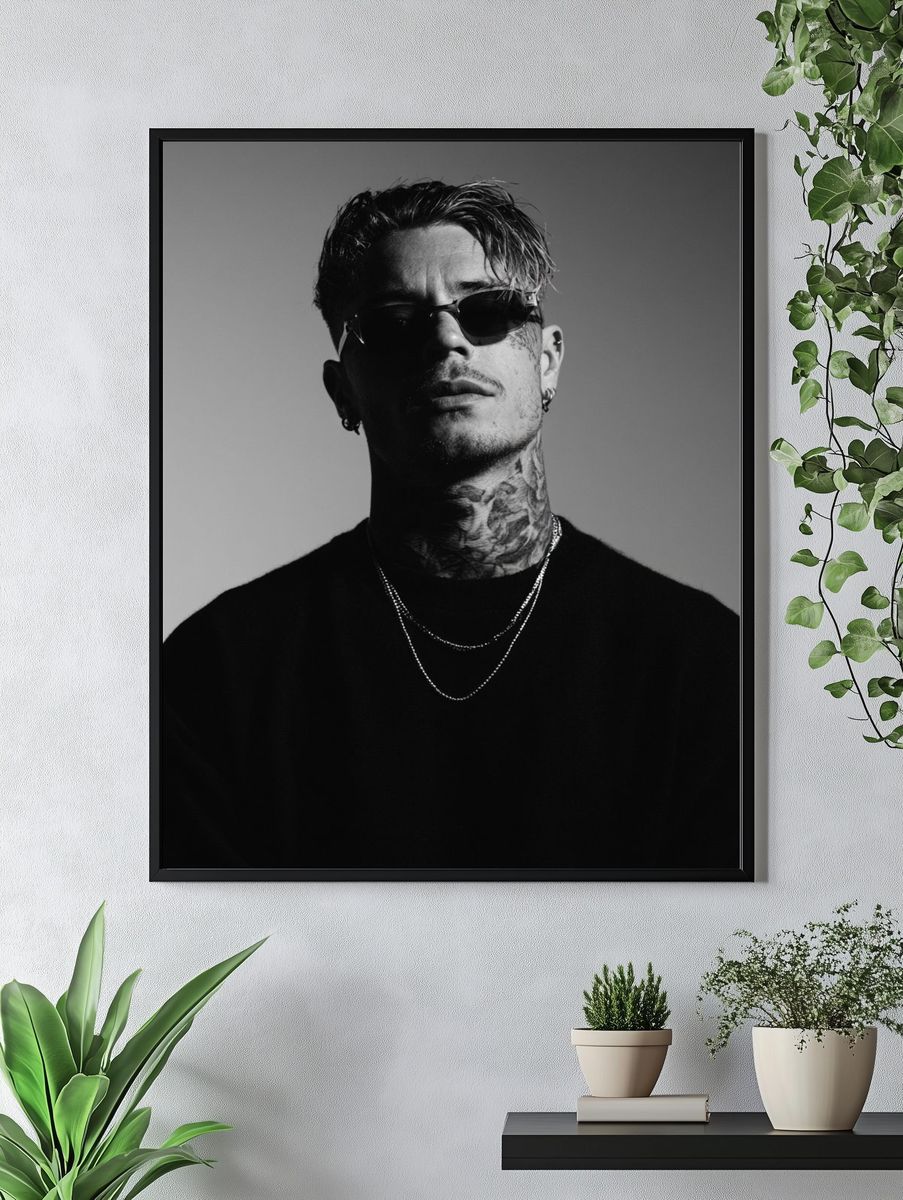 Tattooed Man in Sunglasses Portrait Print. — room view 4