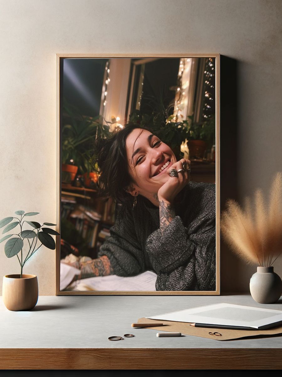 Smiling Woman Portrait Print. — room view 2