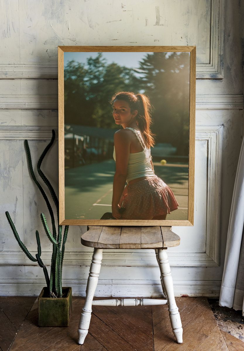 Sunlit Tennis Portrait Photography Poster. — room view 1