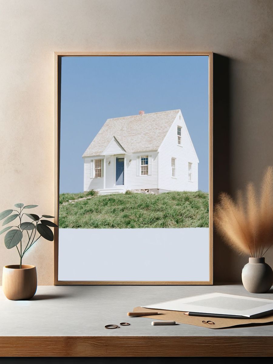 White Cottage on the Hill Poster. — room view 2