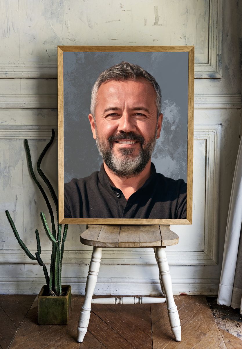 Smiling Bearded Man Portrait Print. — room view 1