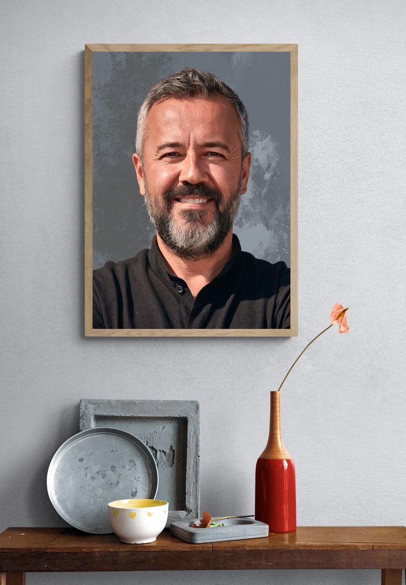 Smiling Bearded Man Portrait Print. — room view 3