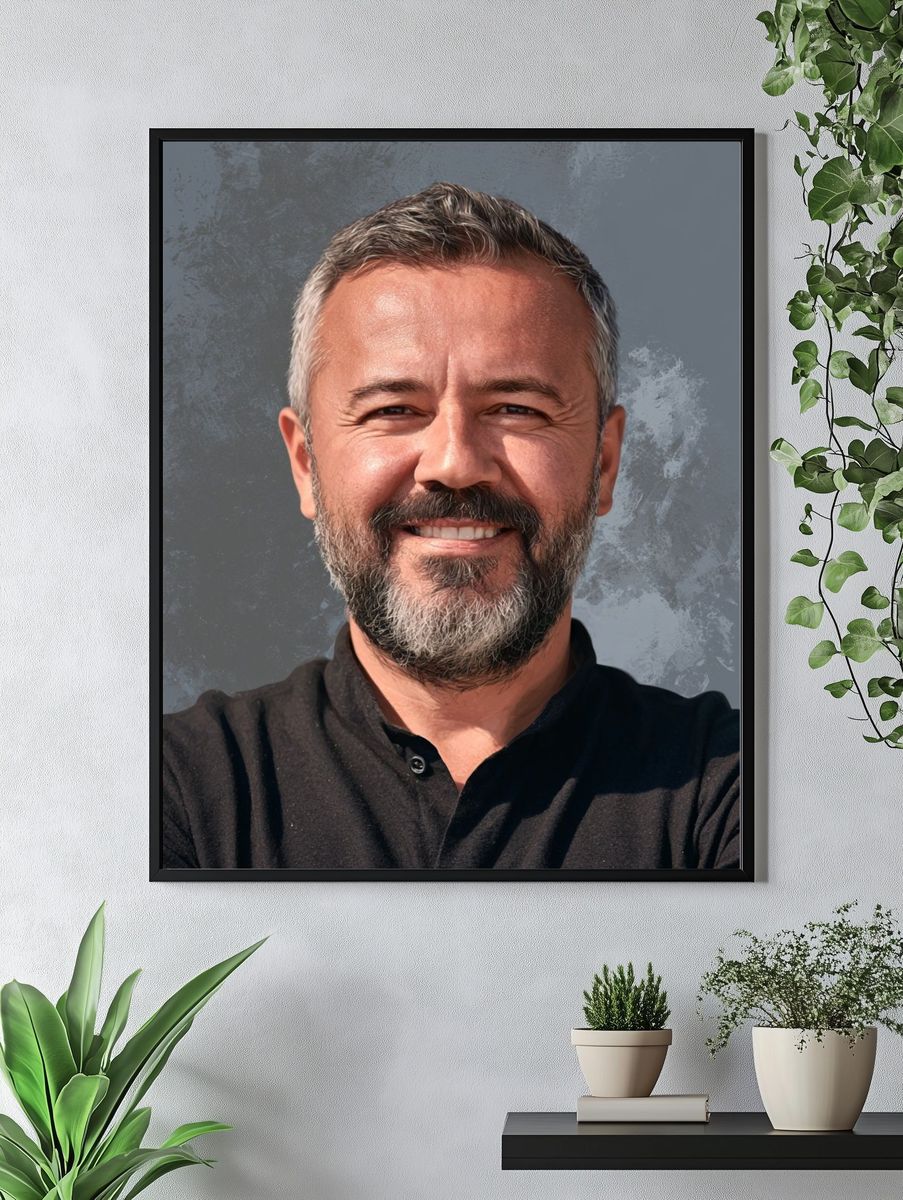 Smiling Bearded Man Portrait Print. — room view 4