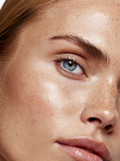 Freckled Blue-Eyed Portrait Print. poster