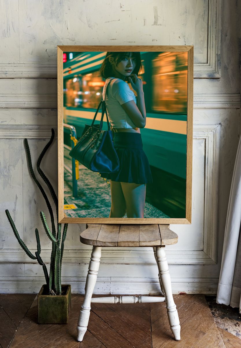 Neon Train Platform Portrait Print. — room view 1