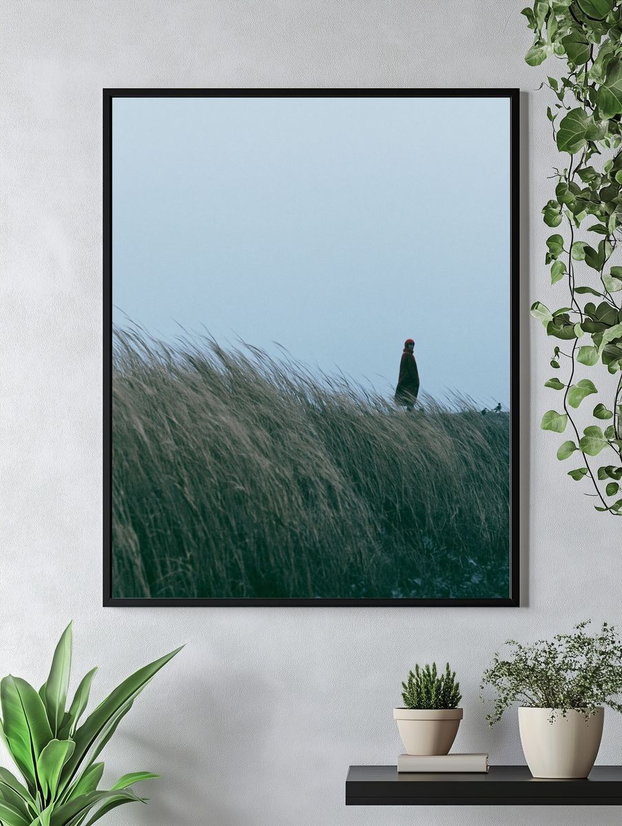 Solitary Figure in Dunes Photography Poster. — room view 4