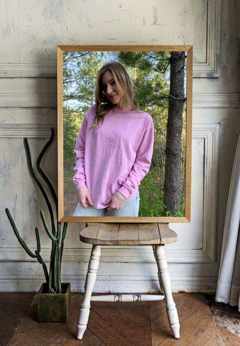 Pink Sweater Forest Portrait Poster. room preview