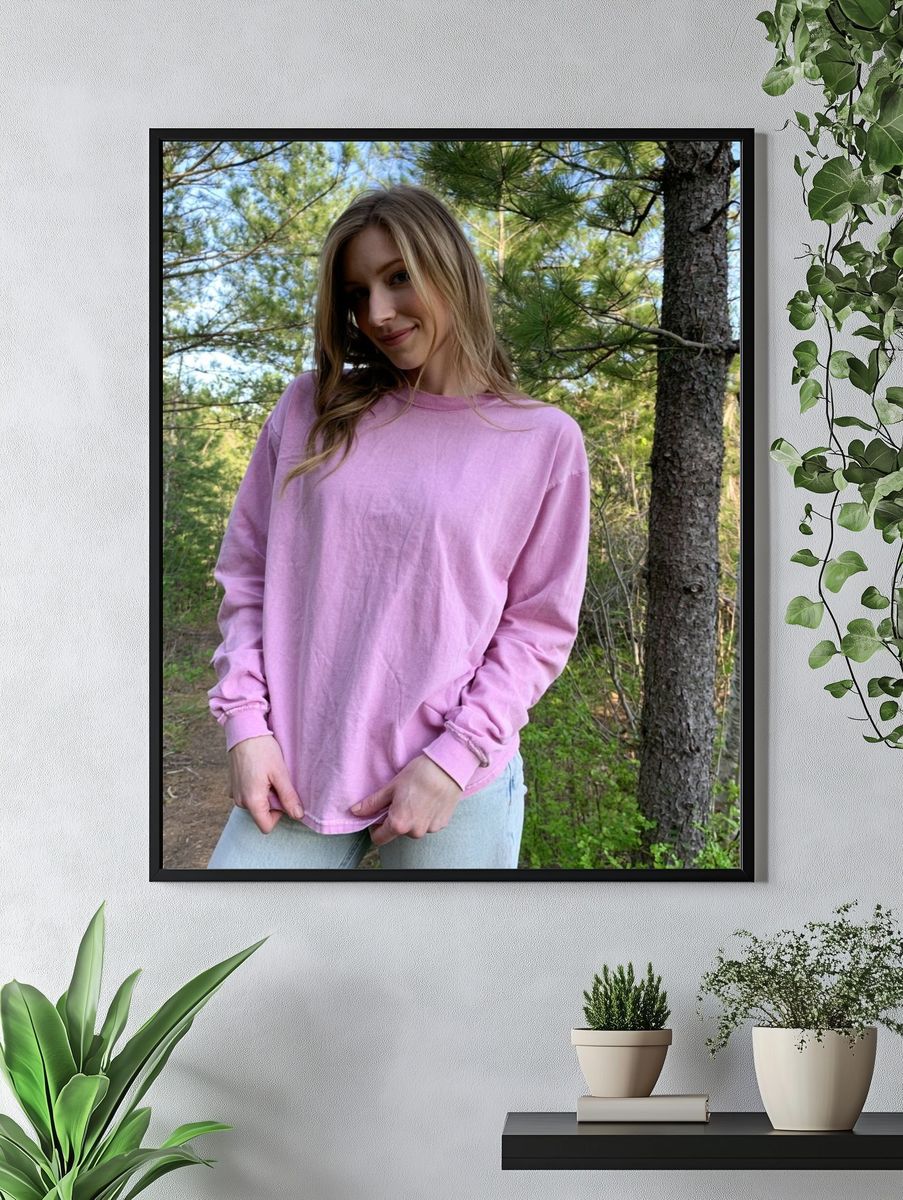 Pink Sweater Forest Portrait Poster. — room view 4