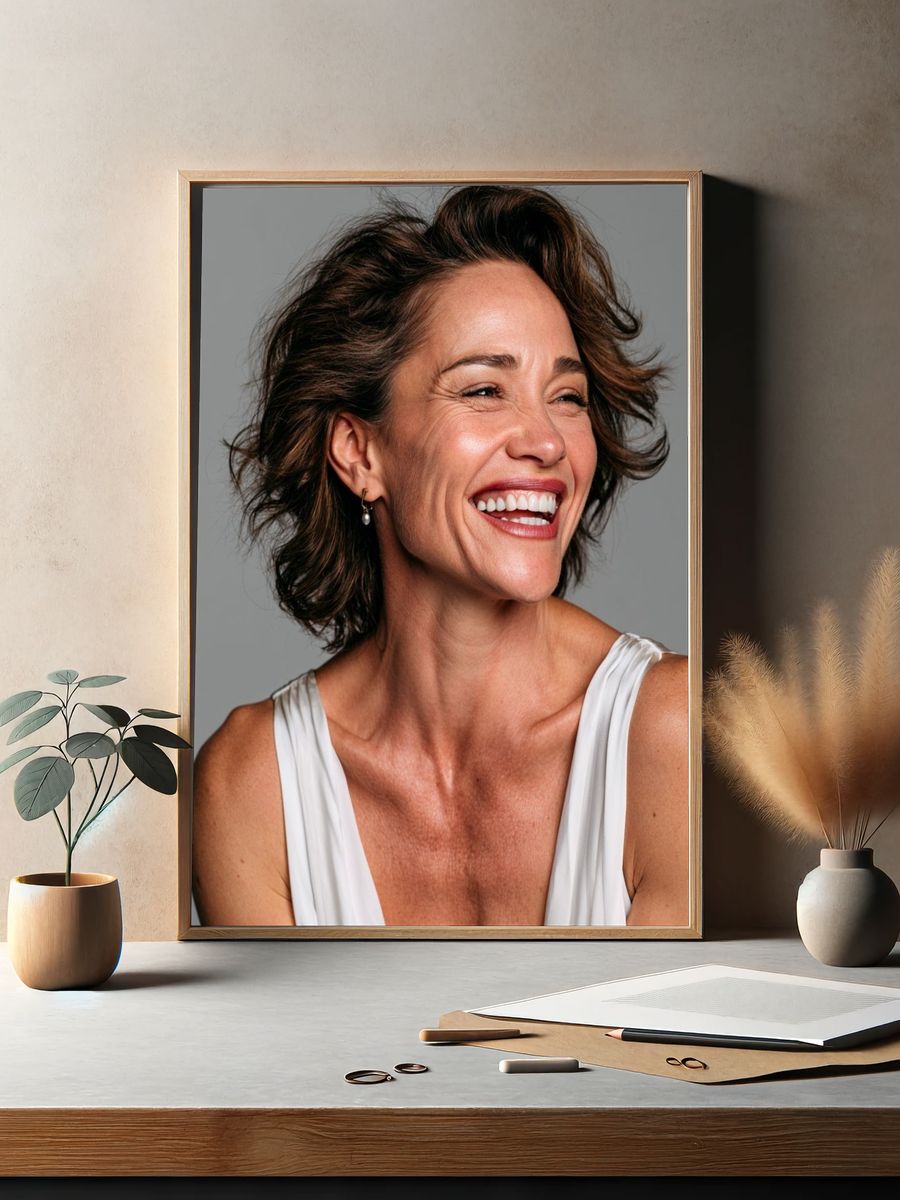 Smiling Woman Portrait Photography Poster. — room view 2