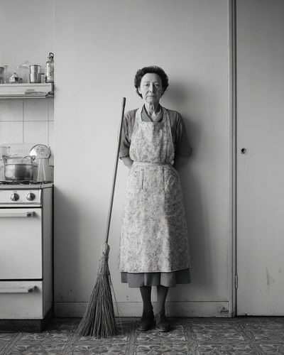 Kitchen Portrait Black-White Print. poster