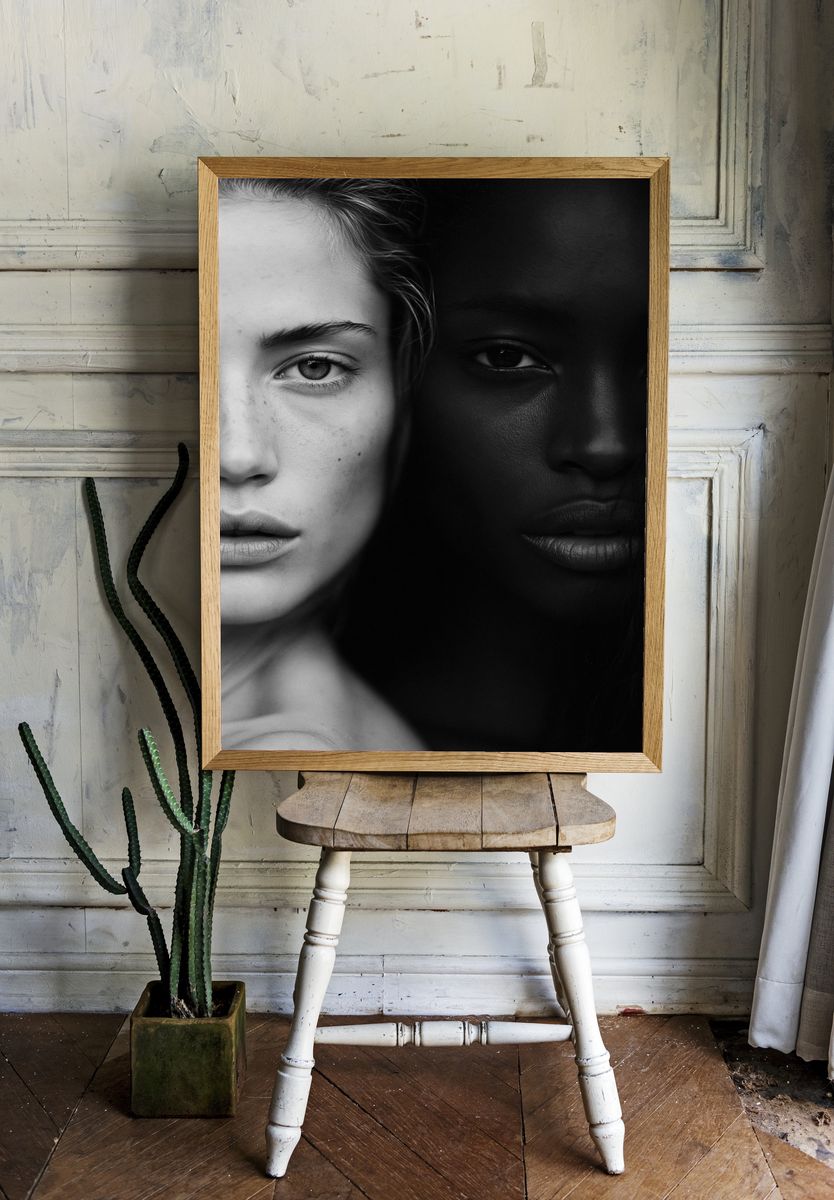Dual Faces Black-White Portrait Poster. — room view 1