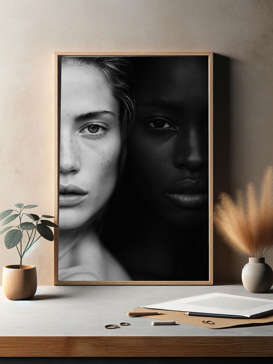 Dual Faces Black-White Portrait Poster. — room view 2