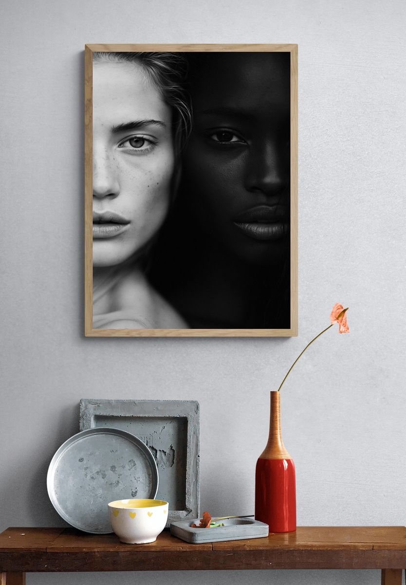 Dual Faces Black-White Portrait Poster. — room view 3