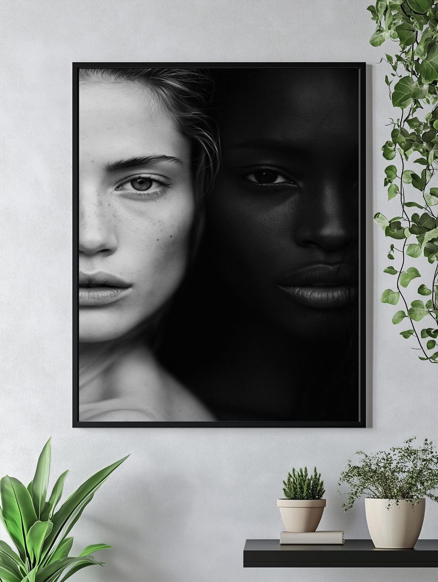Dual Faces Black-White Portrait Poster. — room view 4